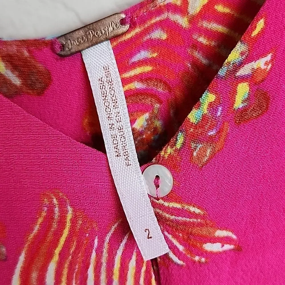 Free People Size 2 Hot Pink Tropical Floral Jumpsuit
